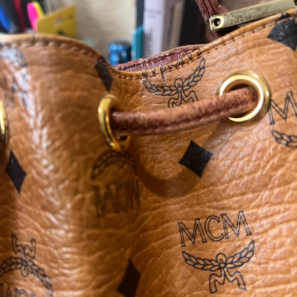 MCM VINTAGE COGNAC VISETOS DRAWSTRING HANDBAG - Picture 11 of 16
